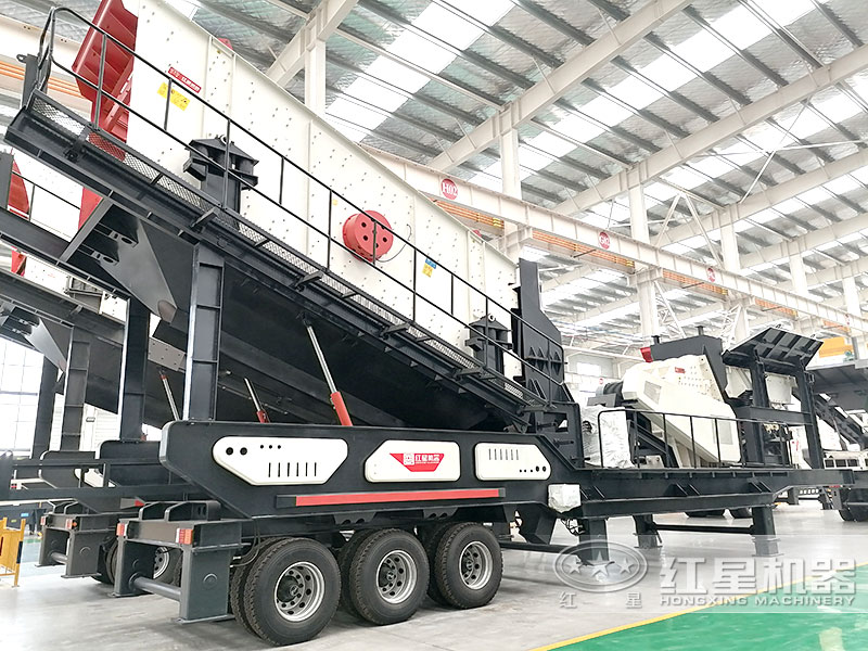 車載輪胎式移動(dòng)碎沙機(jī)，車頭牽引移動(dòng)作業(yè)方便