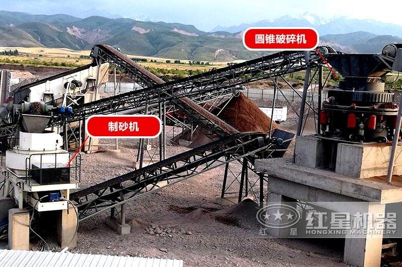 碎石破碎機生產(chǎn)線，圓錐破+制砂機搭配，破碎