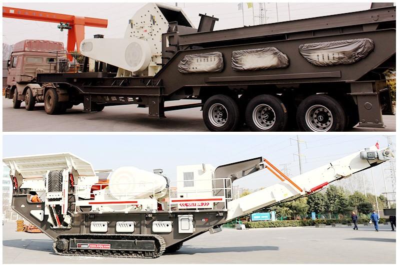 中型流動(dòng)碎石機(jī)有履帶式、輪胎式