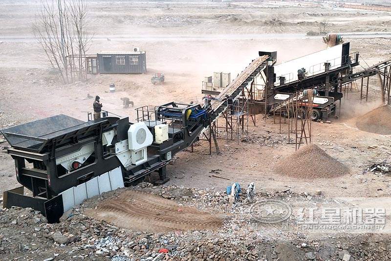 建筑垃圾破碎機(jī)-輪胎式移動(dòng)破碎站，雙機(jī)聯(lián)合